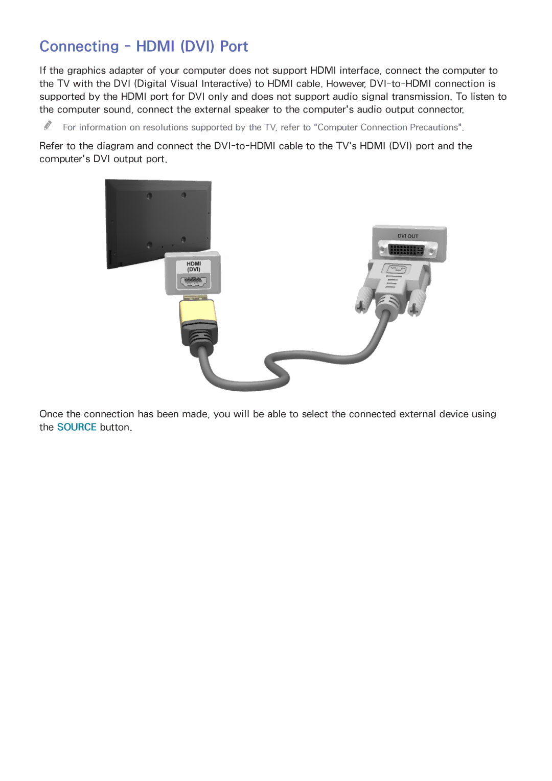 Samsung UE40H6650SLXXH, UE75H6470SSXZG, UE65H6470SSXZG, UE22H5610AWXXH, UE40H6410ASXTK manual Connecting Hdmi DVI Port 