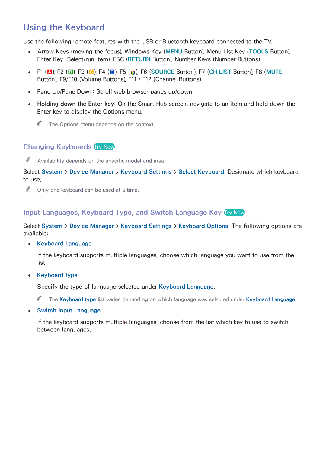 Samsung UE40H7000SLXXH manual Using the Keyboard, Changing Keyboards Try Now, Keyboard type, Switch Input Language 