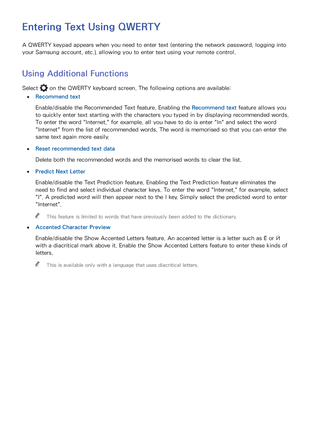 Samsung UE40H6410SSXZG, UE75H6470SSXZG, UE65H6470SSXZG manual Entering Text Using Qwerty, Using Additional Functions 