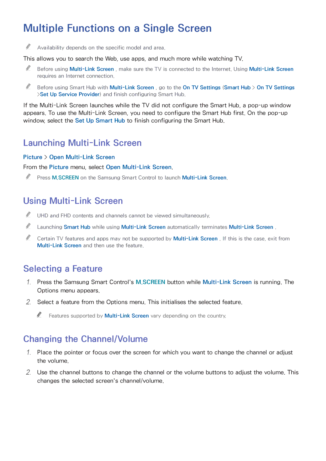 Samsung UE46H7000SLXXH manual Multiple Functions on a Single Screen, Launching Multi-Link Screen, Using Multi-Link Screen 