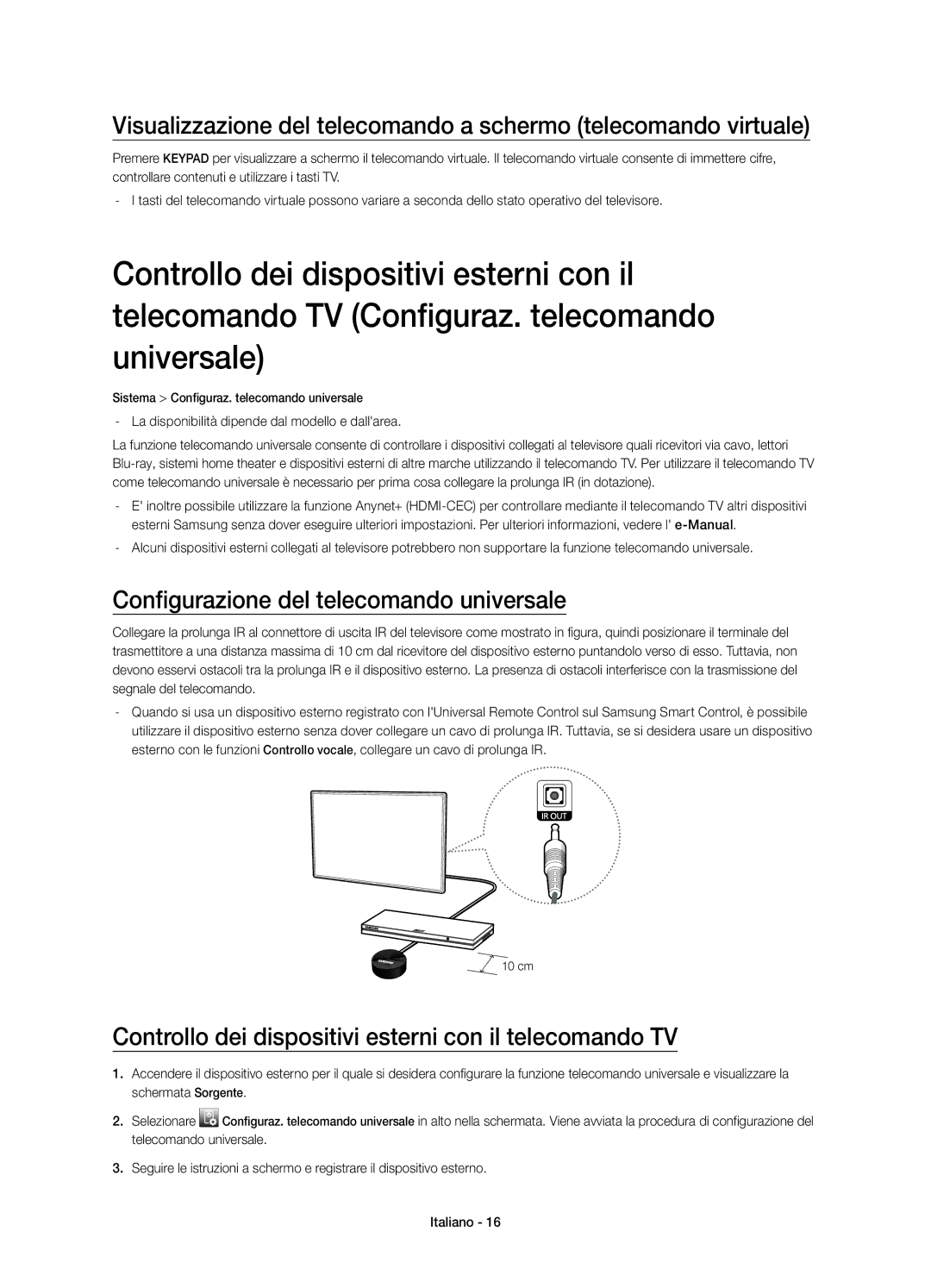 Samsung UE40H6470SSXZG Configurazione del telecomando universale, Controllo dei dispositivi esterni con il telecomando TV 