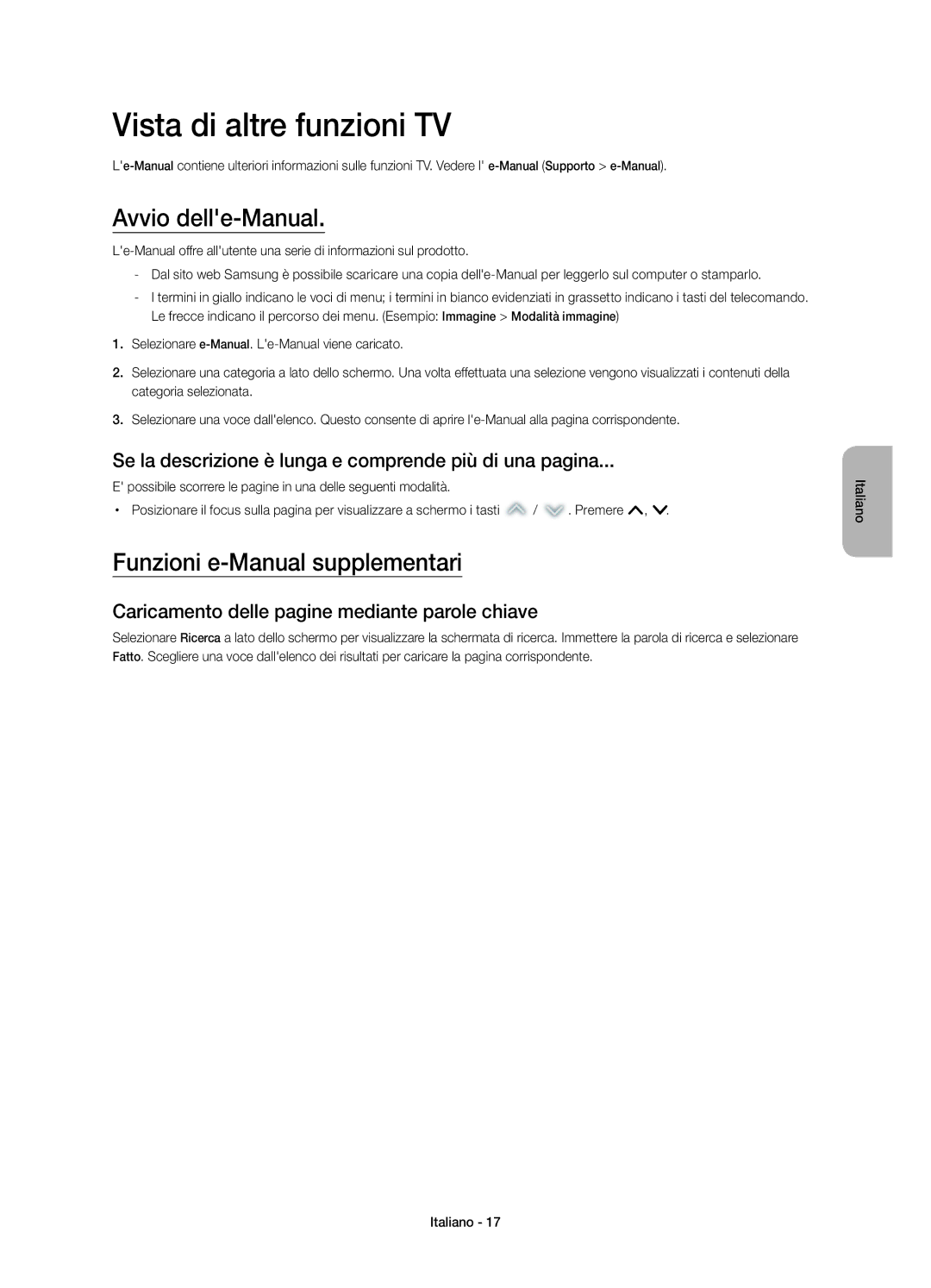 Samsung UE55H6470SSXZG, UE75H6470SSXZG Vista di altre funzioni TV, Avvio delle-Manual, Funzioni e-Manual supplementari 