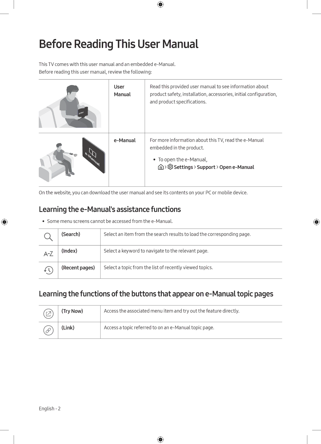 Samsung UE75MU6198UXZG manual Learning the e-Manuals assistance functions 