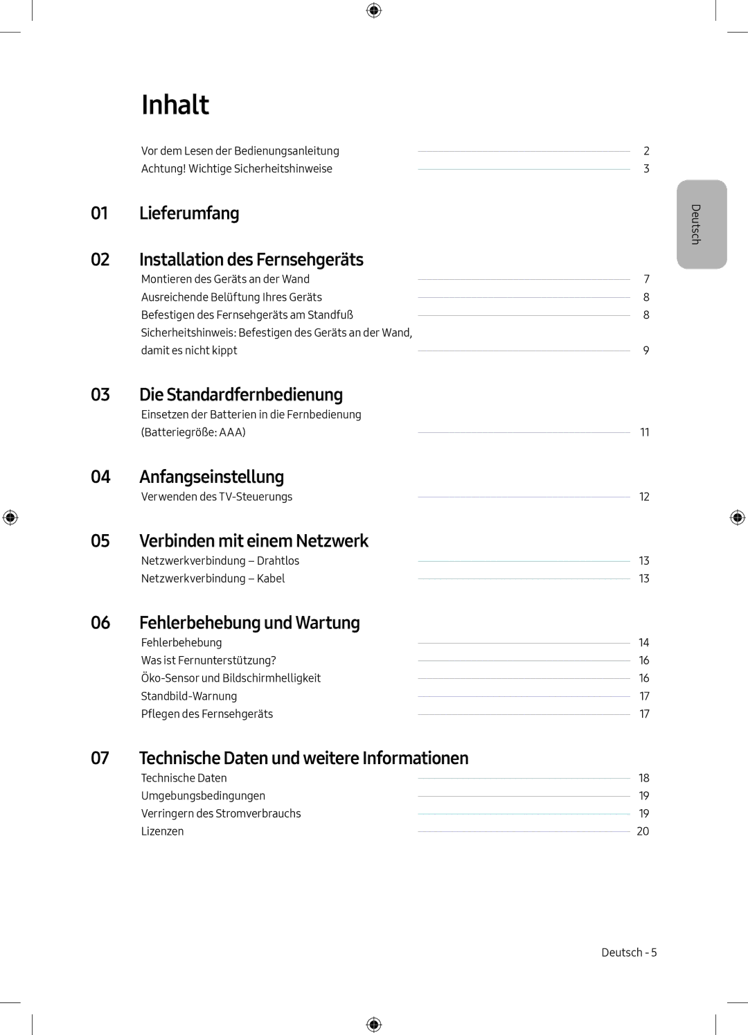 Samsung UE75MU6198UXZG manual Inhalt 