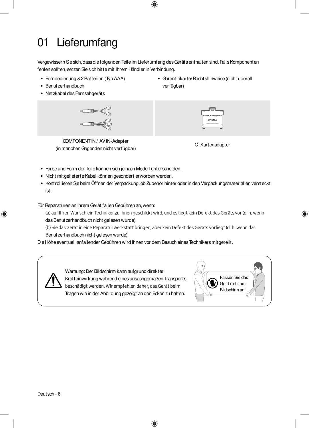 Samsung UE75MU6198UXZG manual Lieferumfang 