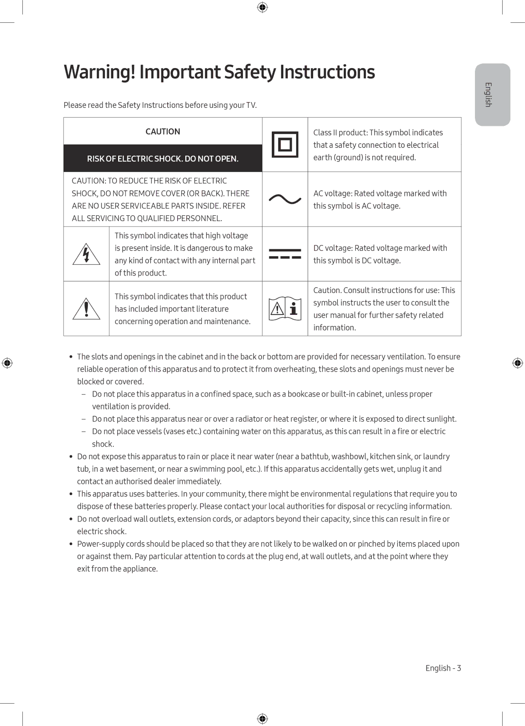 Samsung UE75MU6198UXZG manual Risk of Electric SHOCK. do not Open 