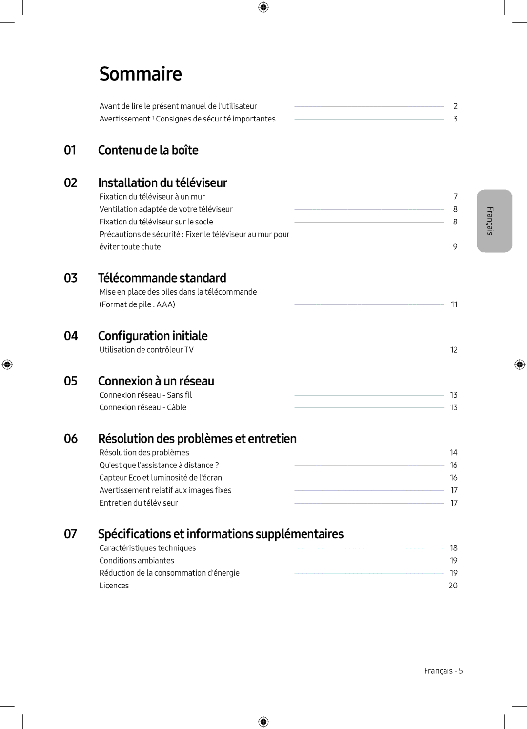 Samsung UE75MU6198UXZG manual Sommaire 