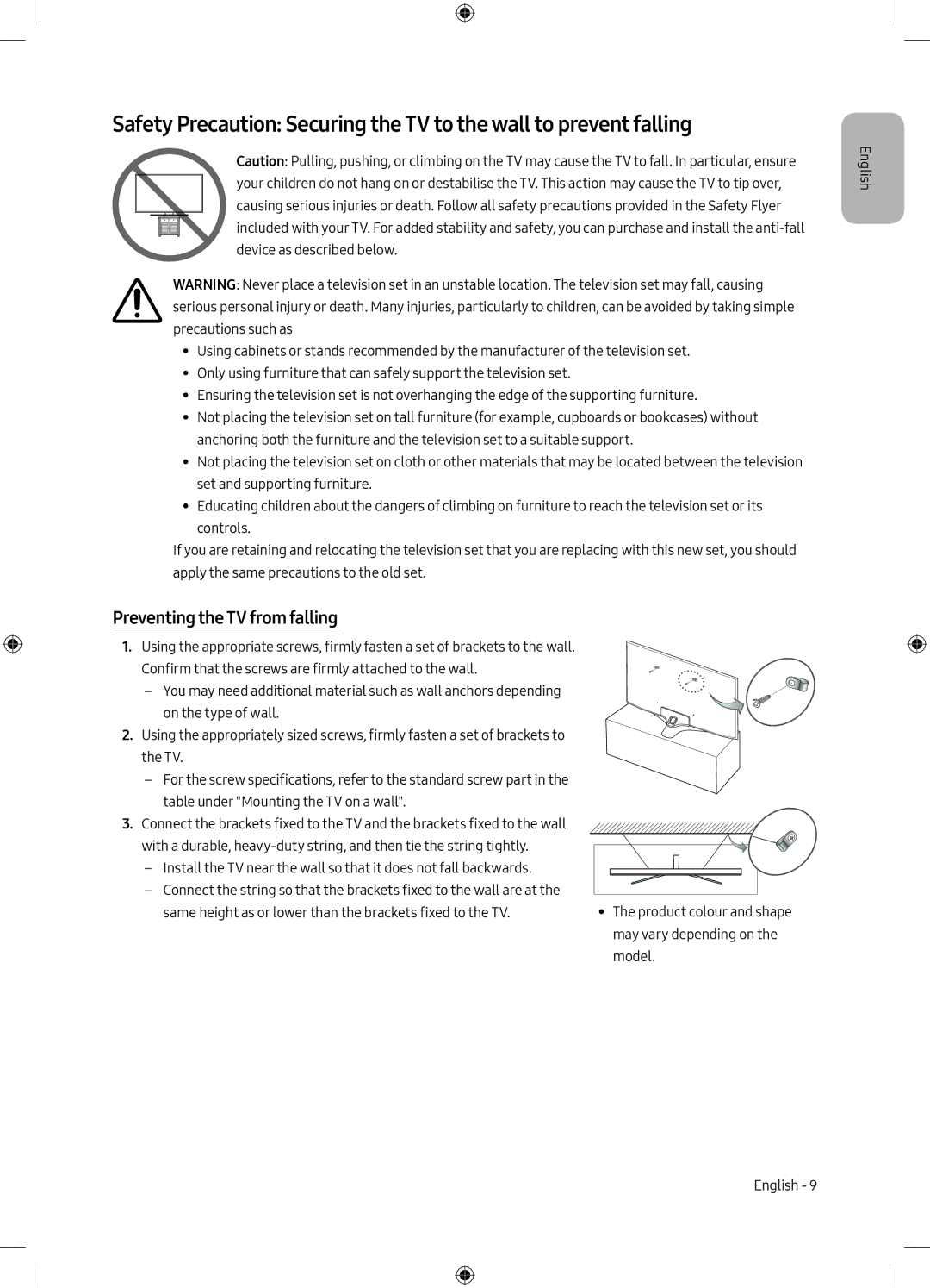 Samsung UE75MU6198UXZG manual Preventing the TV from falling 