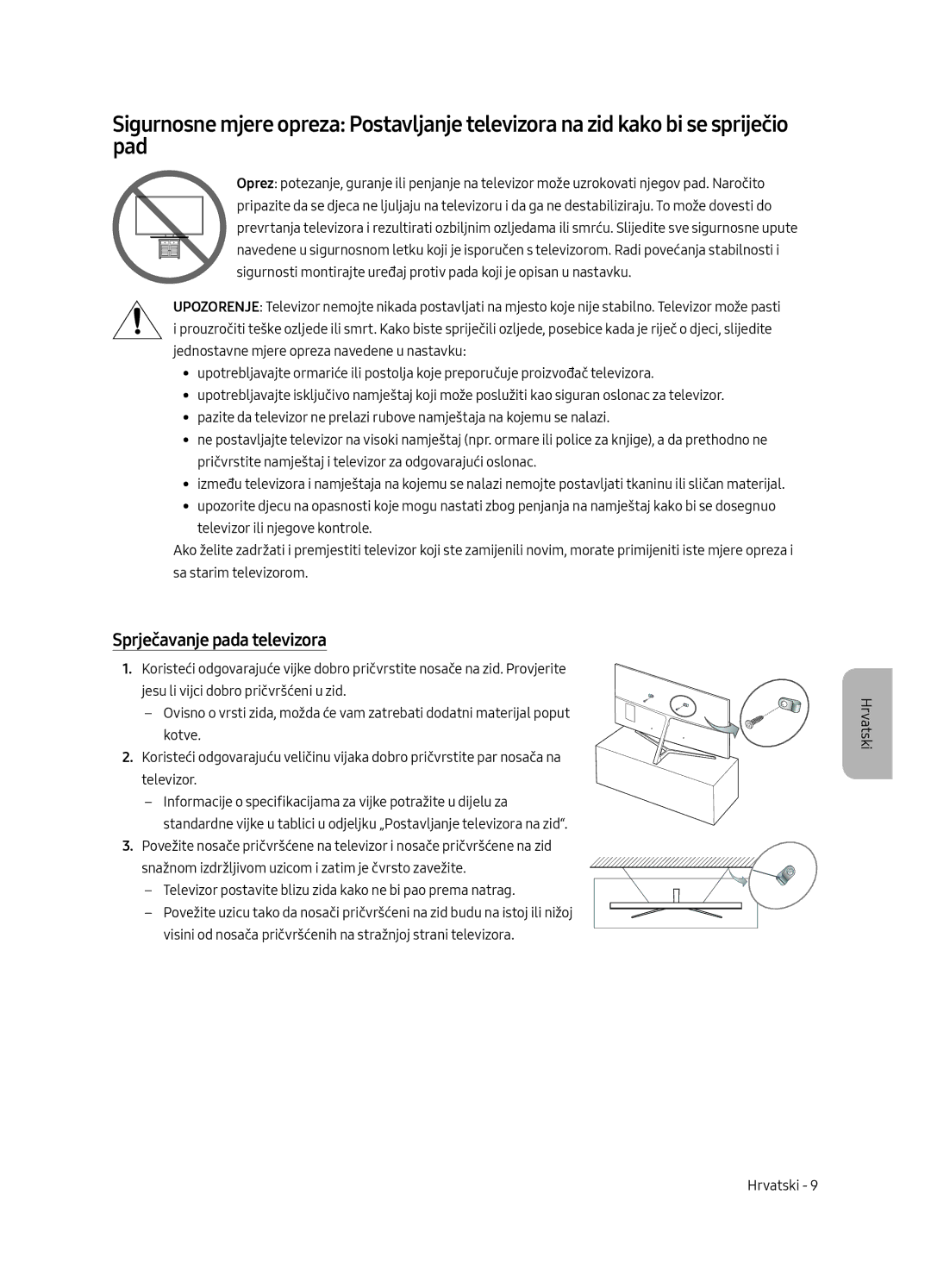 Samsung UE65MU8002TXXH, UE75MU8002TXXH, UE49MU8002TXXH, UE55MU8002TXXH manual Sprječavanje pada televizora 