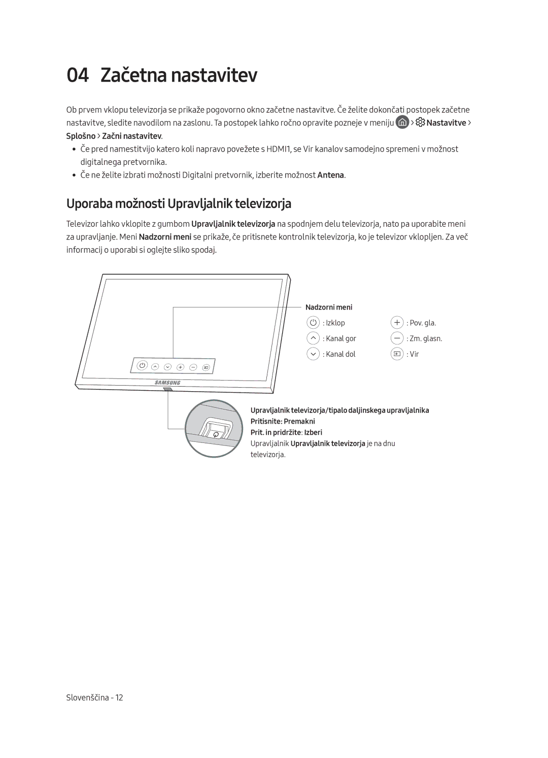 Samsung UE75MU8002TXXH, UE65MU8002TXXH, UE49MU8002TXXH 04 Začetna nastavitev, Uporaba možnosti Upravljalnik televizorja 