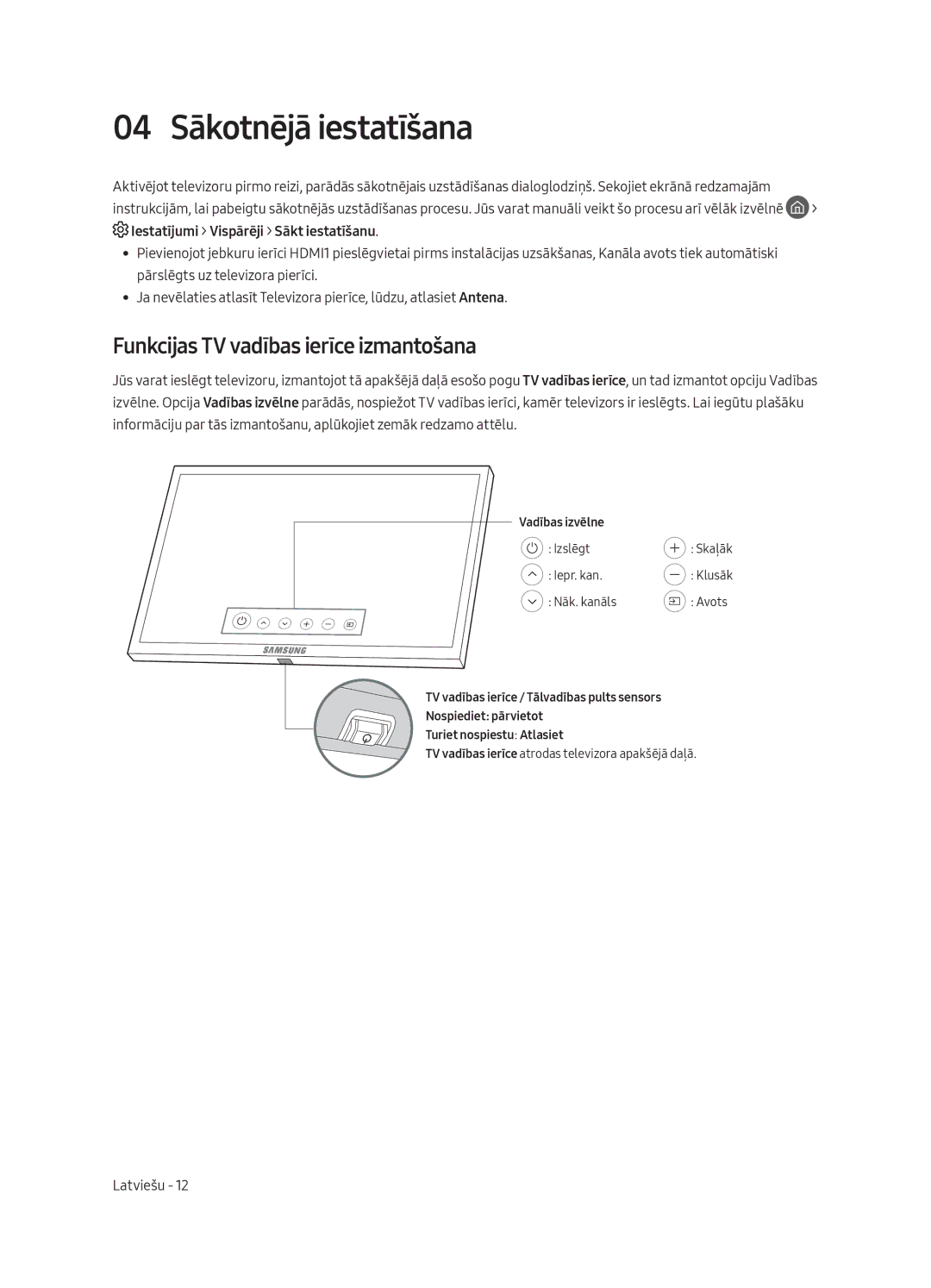 Samsung UE75MU8002TXXH, UE65MU8002TXXH, UE49MU8002TXXH 04 Sākotnējā iestatīšana, Funkcijas TV vadības ierīce izmantošana 