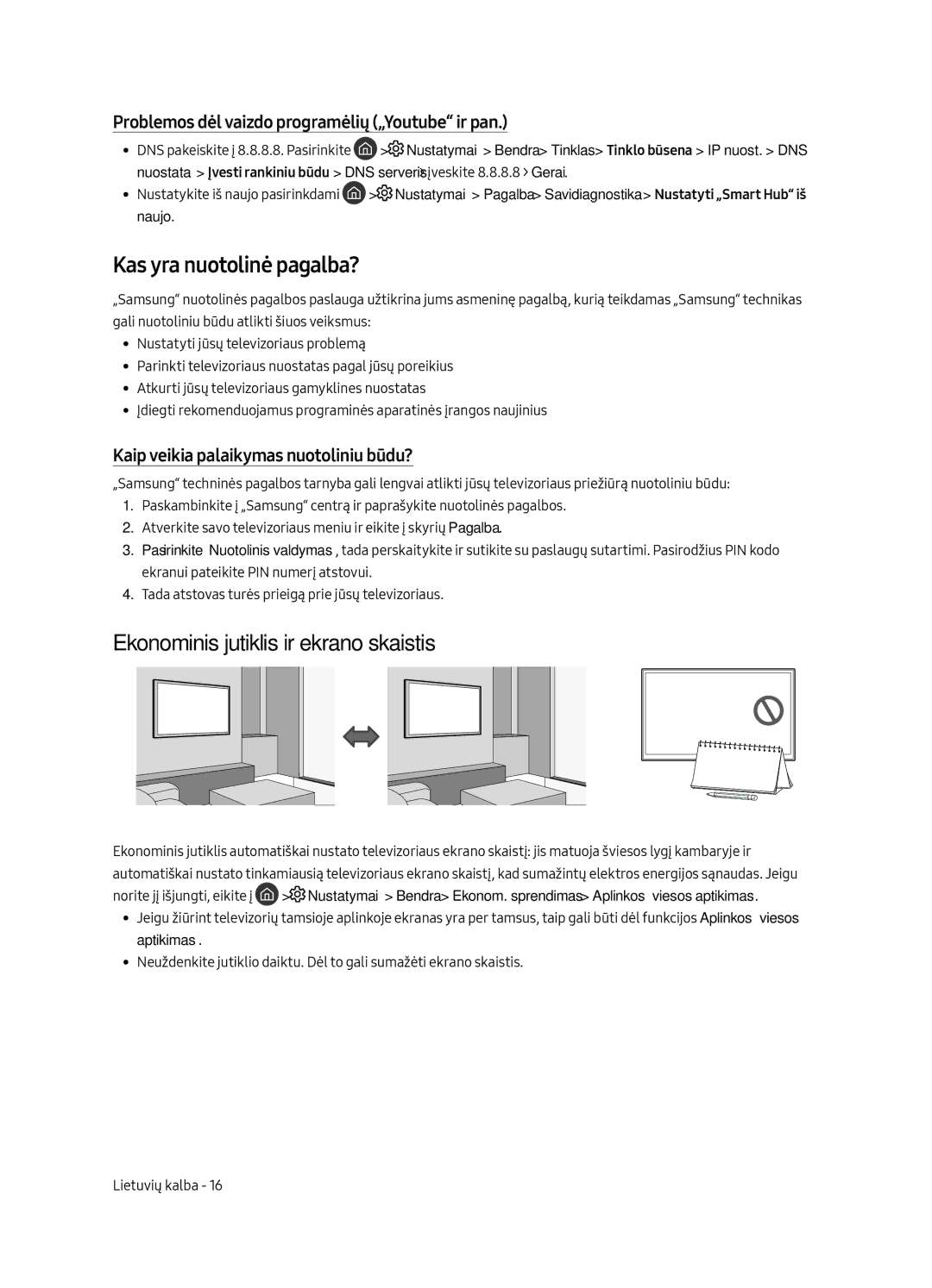 Samsung UE75MU8002TXXH, UE65MU8002TXXH manual Kas yra nuotolinė pagalba?, Ekonominis jutiklis ir ekrano skaistis, Naujo 