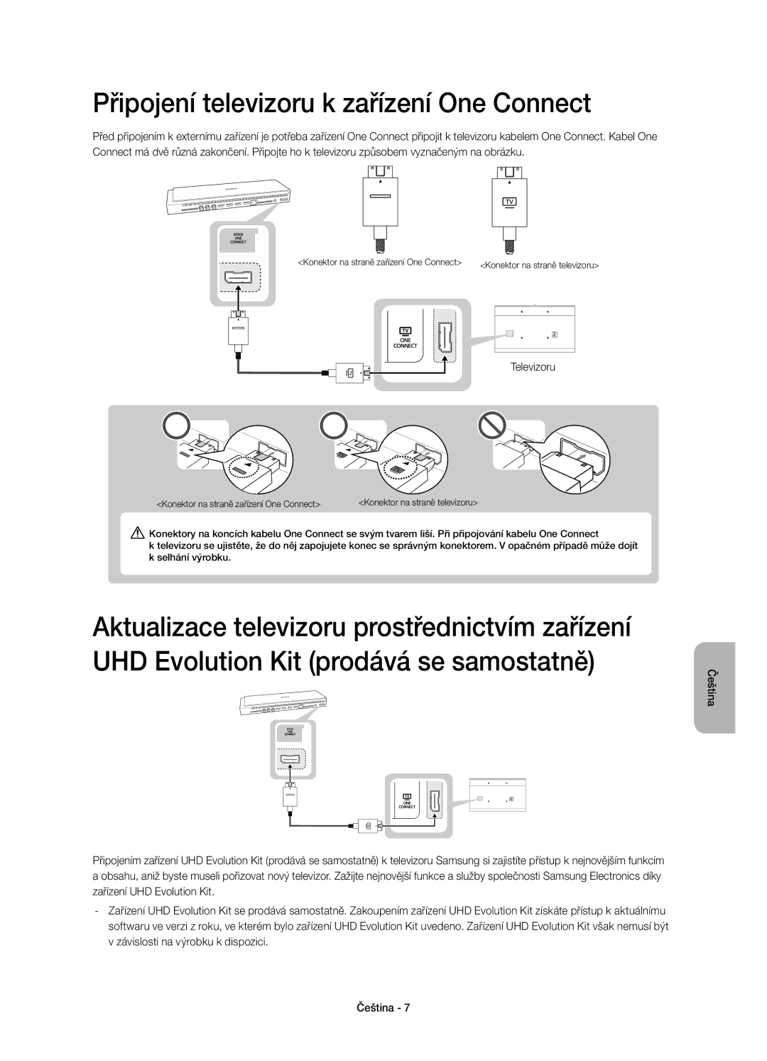 Samsung UE78HU8500LXZF, UE78HU8500LXXH, UE78HU8500LXXC manual Připojení televizoru k zařízení One Connect, Televizoru 