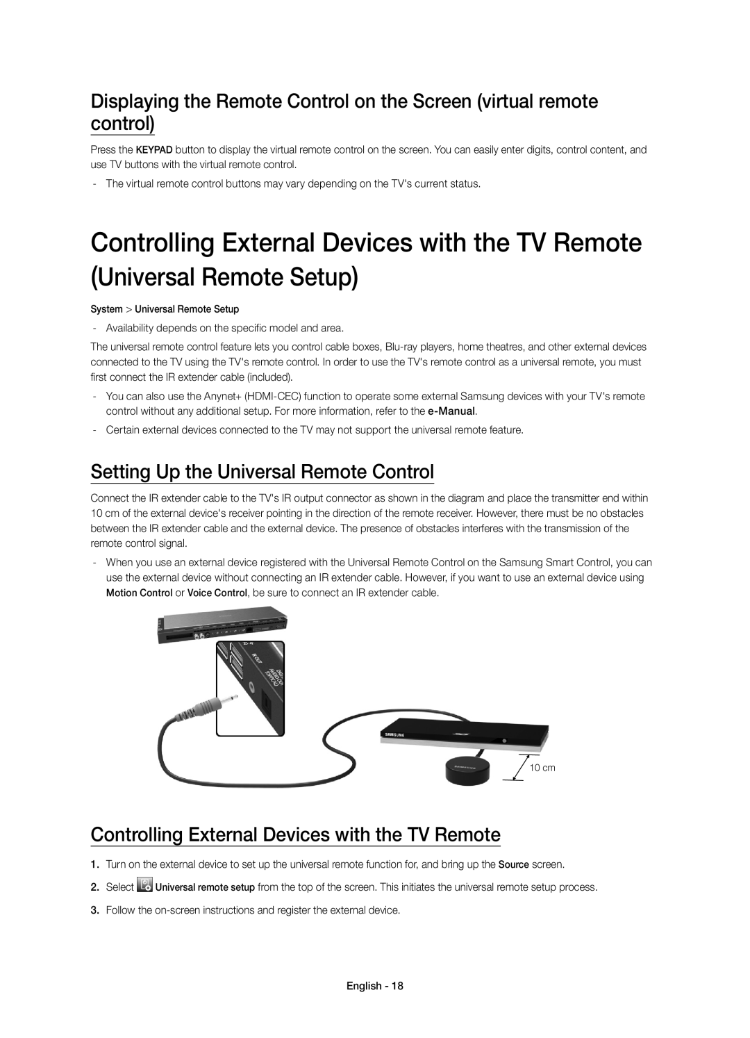 Samsung UE78HU8500LXXH manual Setting Up the Universal Remote Control, Controlling External Devices with the TV Remote 