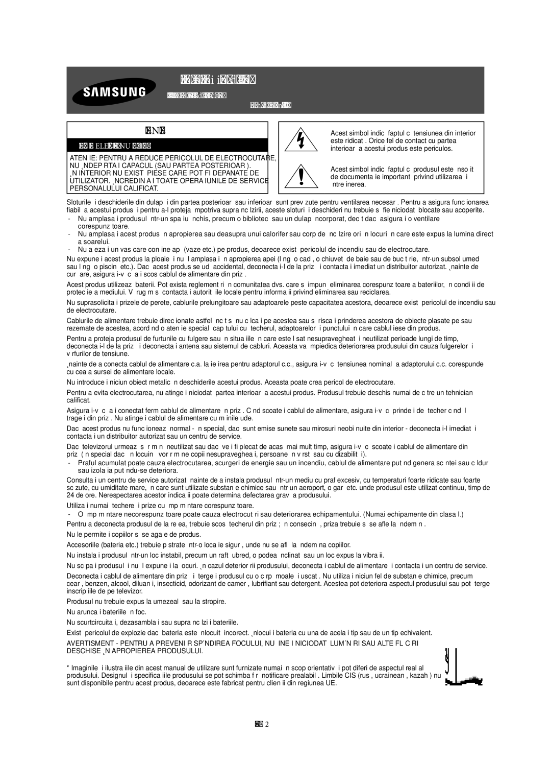 Samsung UE78HU8500LXXC, UE78HU8500LXXH, UE78HU8500LXZF manual Avertisment! Instrucţiuni importante de siguranţă, Română 