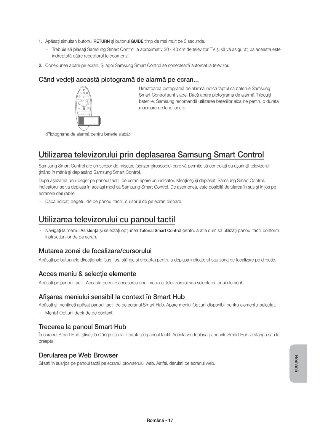 Samsung UE78HU8500TXXU, UE78HU8500LXXH, UE78HU8500LXZF, UE78HU8500LXXC manual Utilizarea televizorului cu panoul tactil 