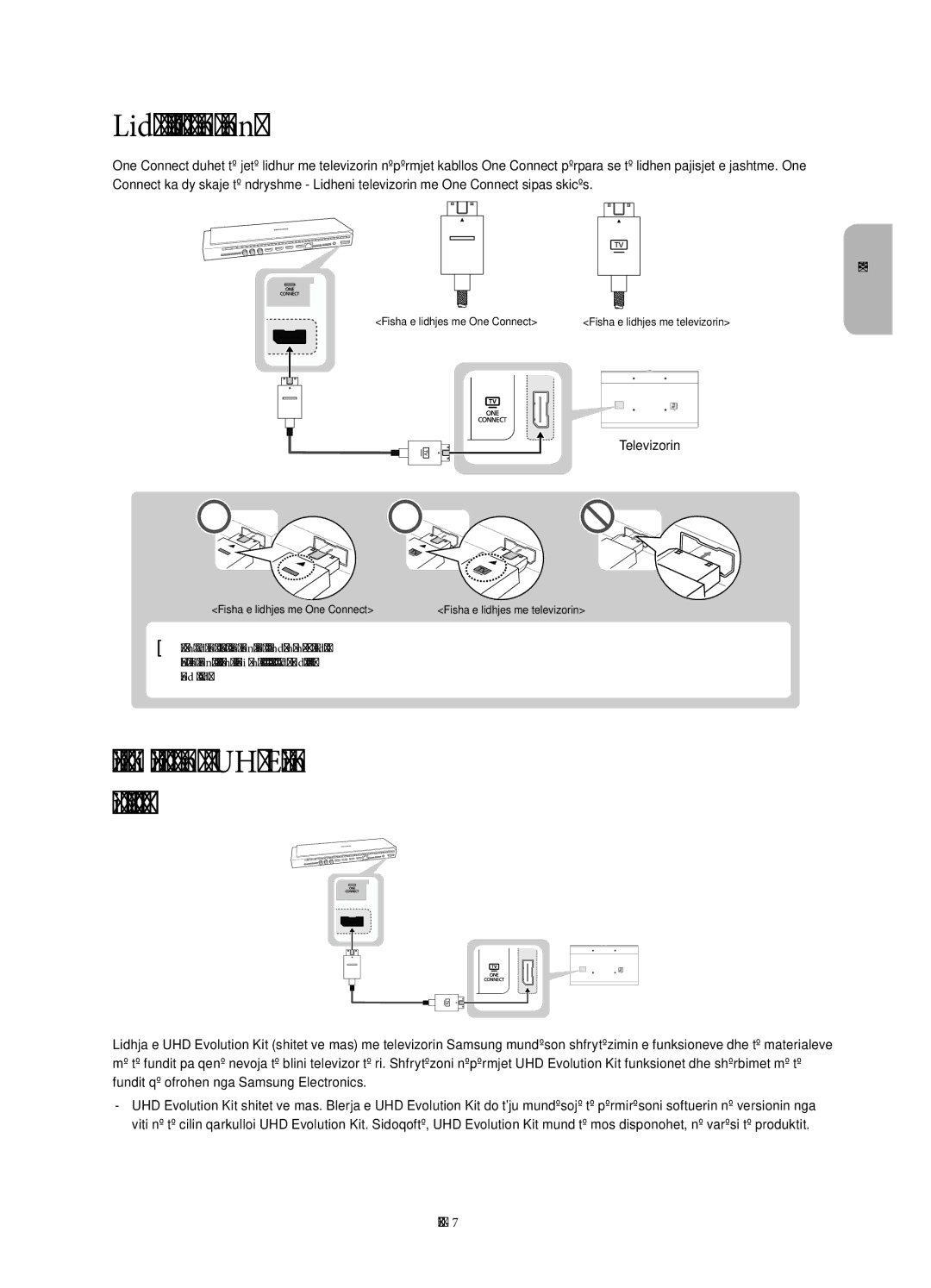 Samsung UE78HU8500LXZF, UE78HU8500LXXH, UE78HU8500LXXC, UE78HU8500TXXH manual Lidhja e televizorit me One Connect, Televizorin 