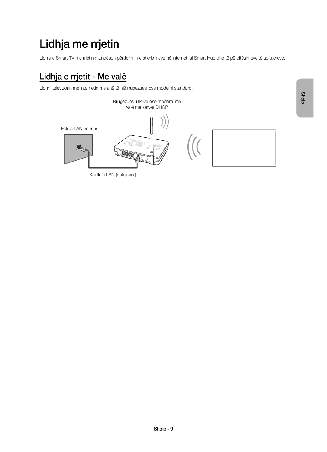 Samsung UE78HU8500TXXH, UE78HU8500LXXH, UE78HU8500LXZF, UE78HU8500LXXC manual Lidhja me rrjetin, Lidhja e rrjetit Me valë 