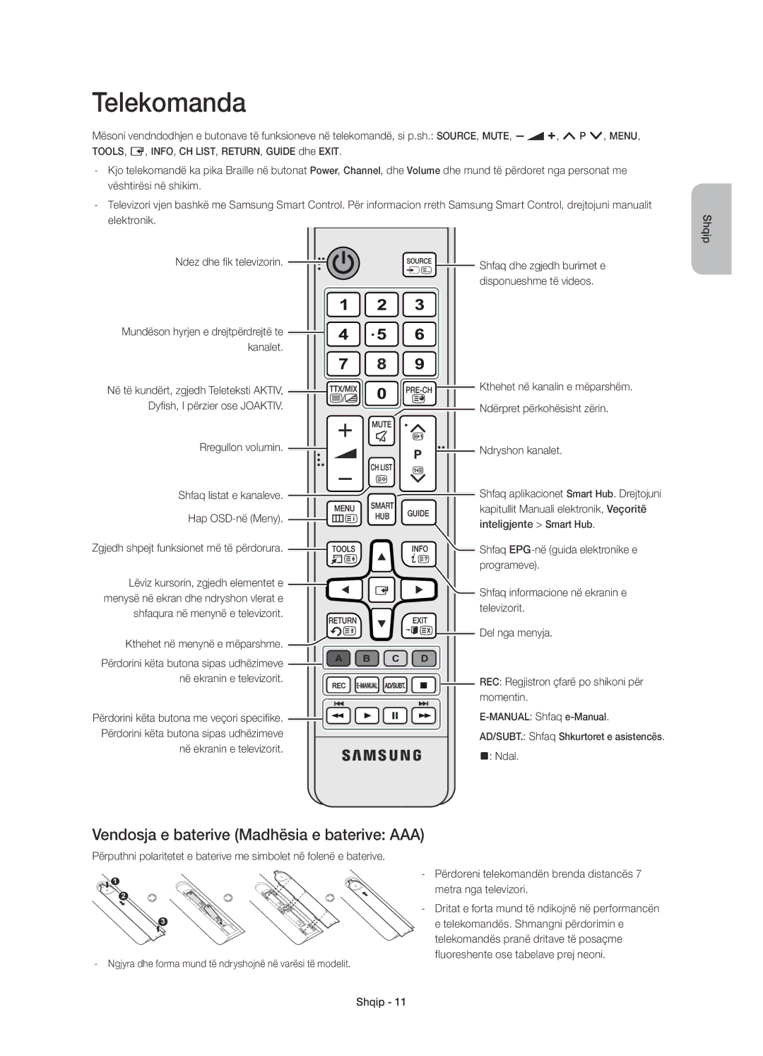 Samsung UE78HU8500TXXU, UE78HU8500LXXH, UE78HU8500LXZF, UE78HU8500LXXC, UE78HU8500TXXH, UE78HU8500LXXN manual Telekomanda 