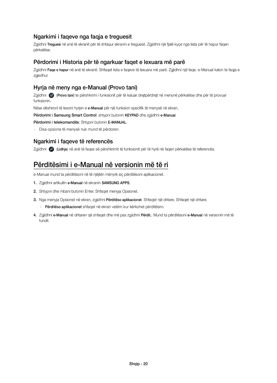 Samsung UE78HU8500LXXC manual Përditësimi i e-Manual në versionin më të ri, Ngarkimi i faqeve nga faqja e treguesit 