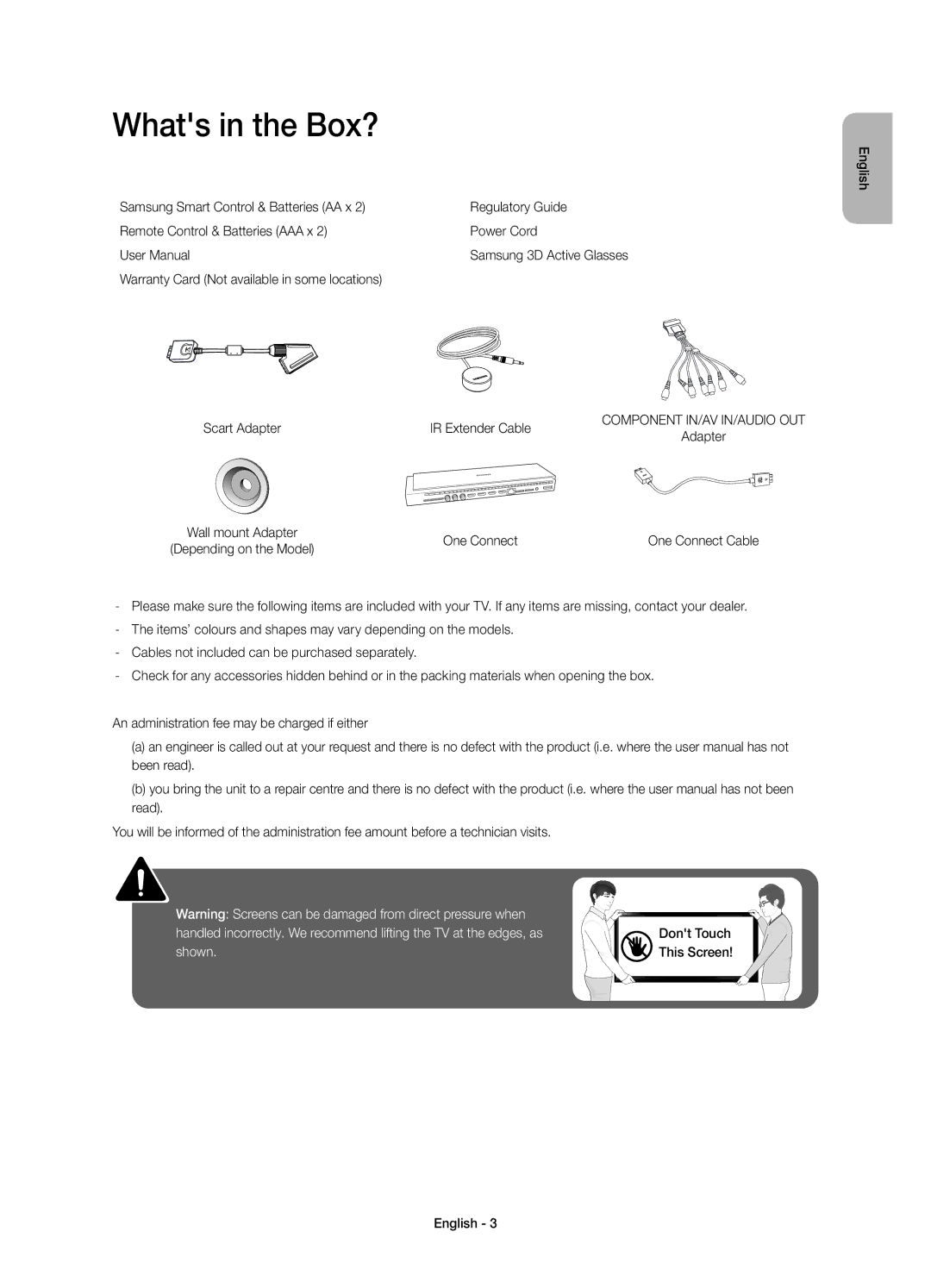 Samsung UE78HU8500TXXH, UE78HU8500LXXH, UE78HU8500LXZF, UE78HU8500LXXC, UE78HU8500LXXN manual Whats in the Box?, One Connect 