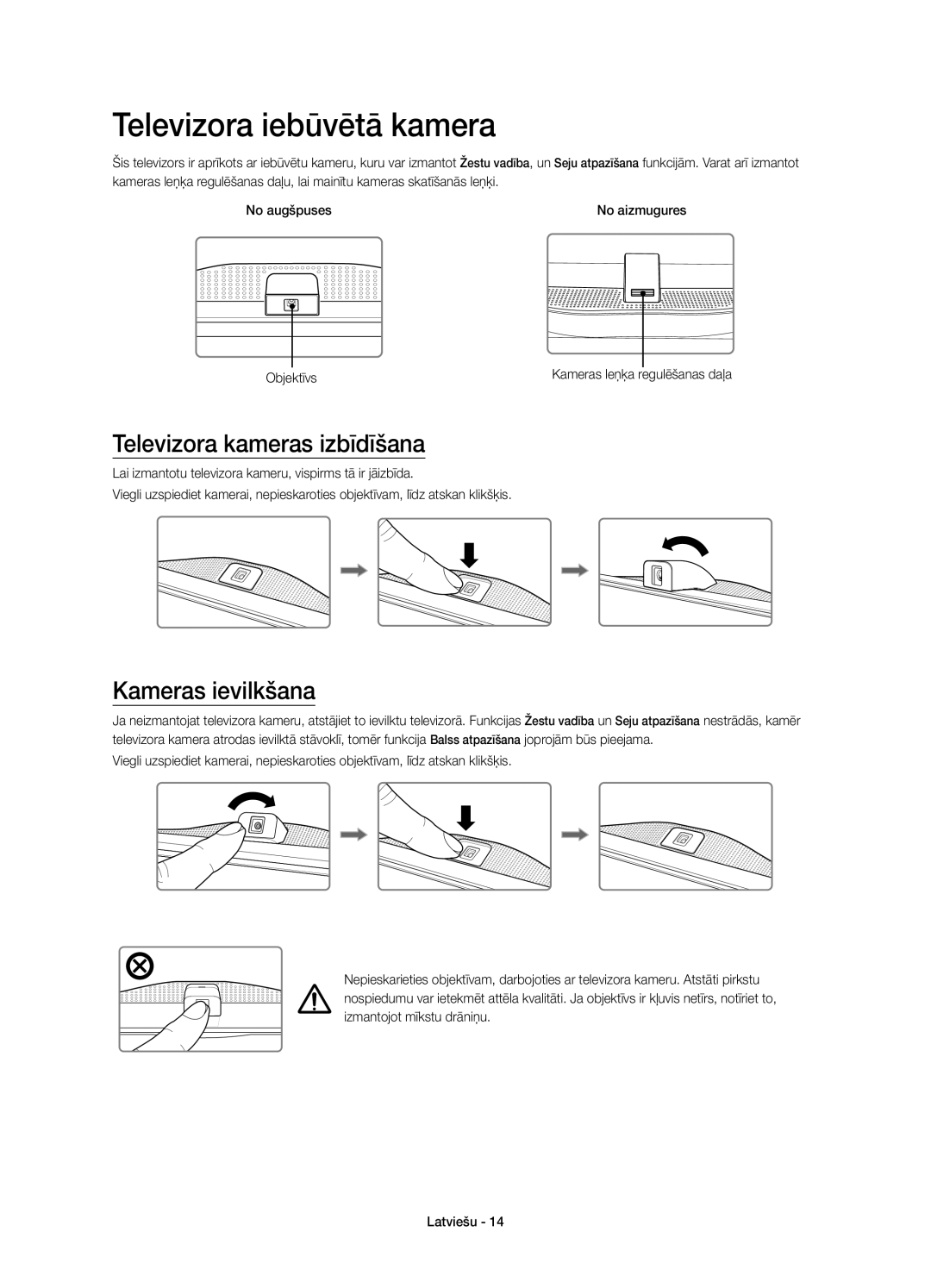 Samsung UE78HU8500LXXC, UE78HU8500LXXH manual Televizora iebūvētā kamera, Televizora kameras izbīdīšana, Kameras ievilkšana 