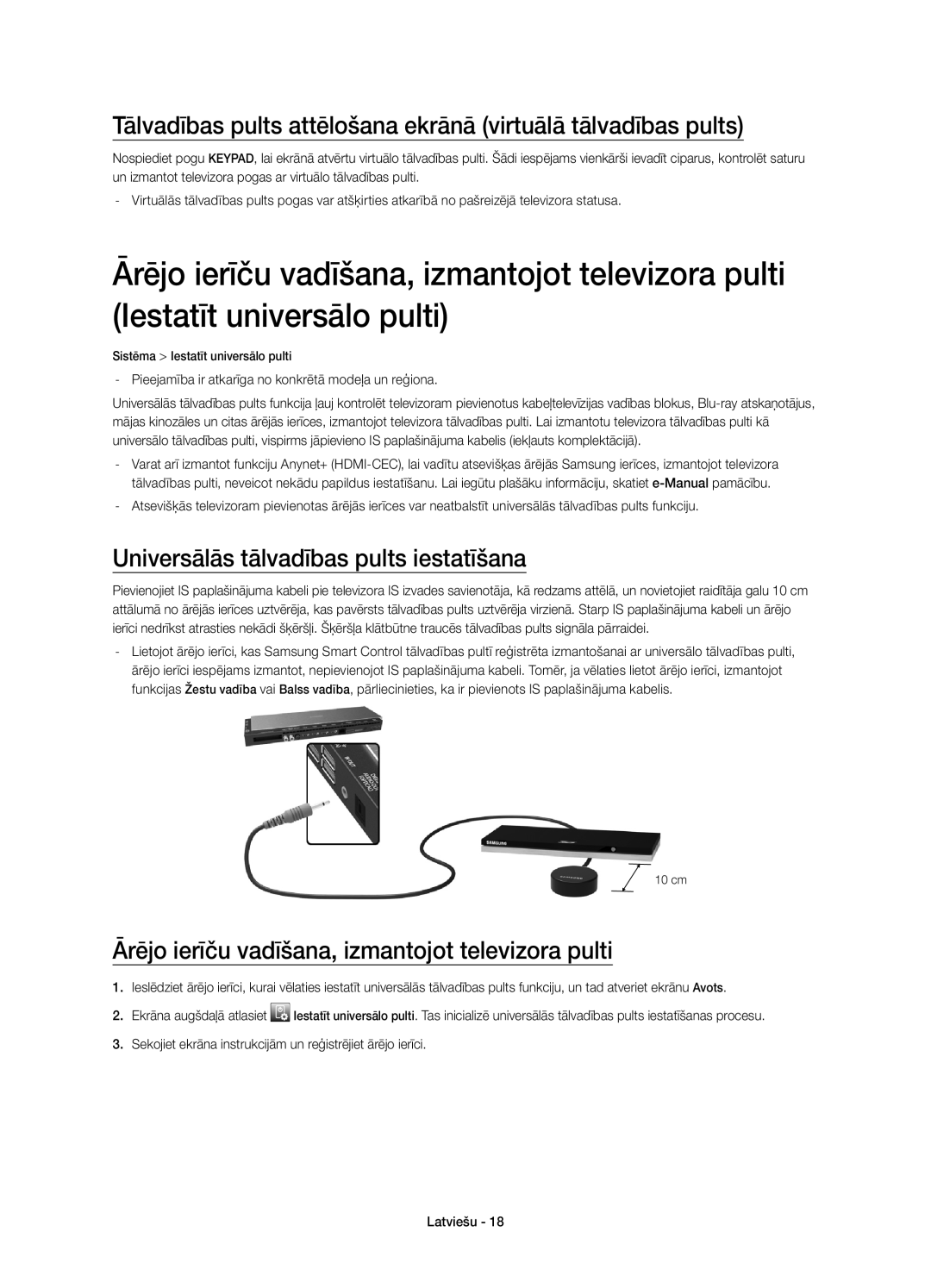 Samsung UE78HU8500LXXH manual Universālās tālvadības pults iestatīšana, Ārējo ierīču vadīšana, izmantojot televizora pulti 