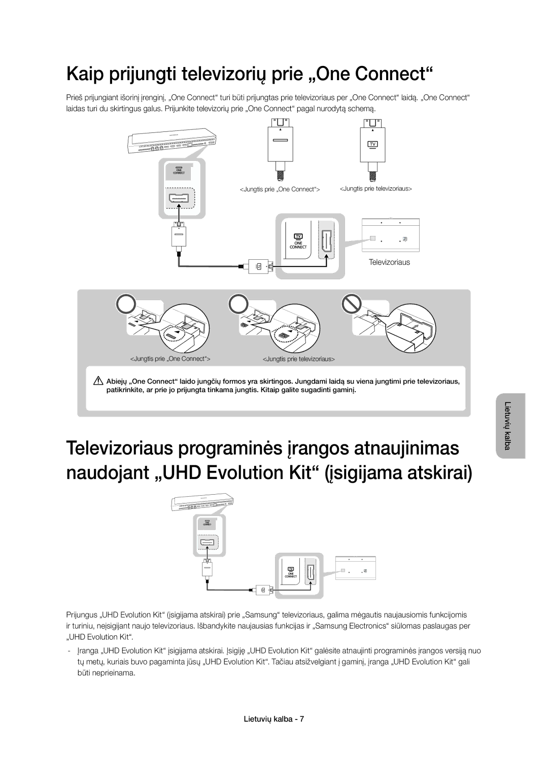 Samsung UE78HU8500LXZF, UE78HU8500LXXH, UE78HU8500LXXC manual Kaip prijungti televizorių prie „One Connect, Televizoriaus 