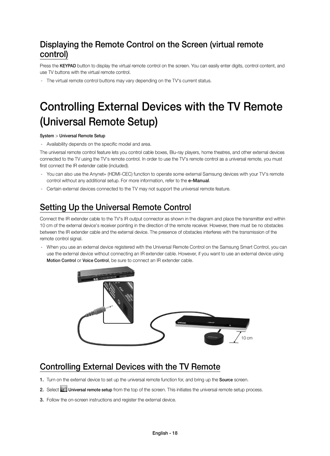 Samsung UE78HU8500LXZF manual Setting Up the Universal Remote Control, Controlling External Devices with the TV Remote 