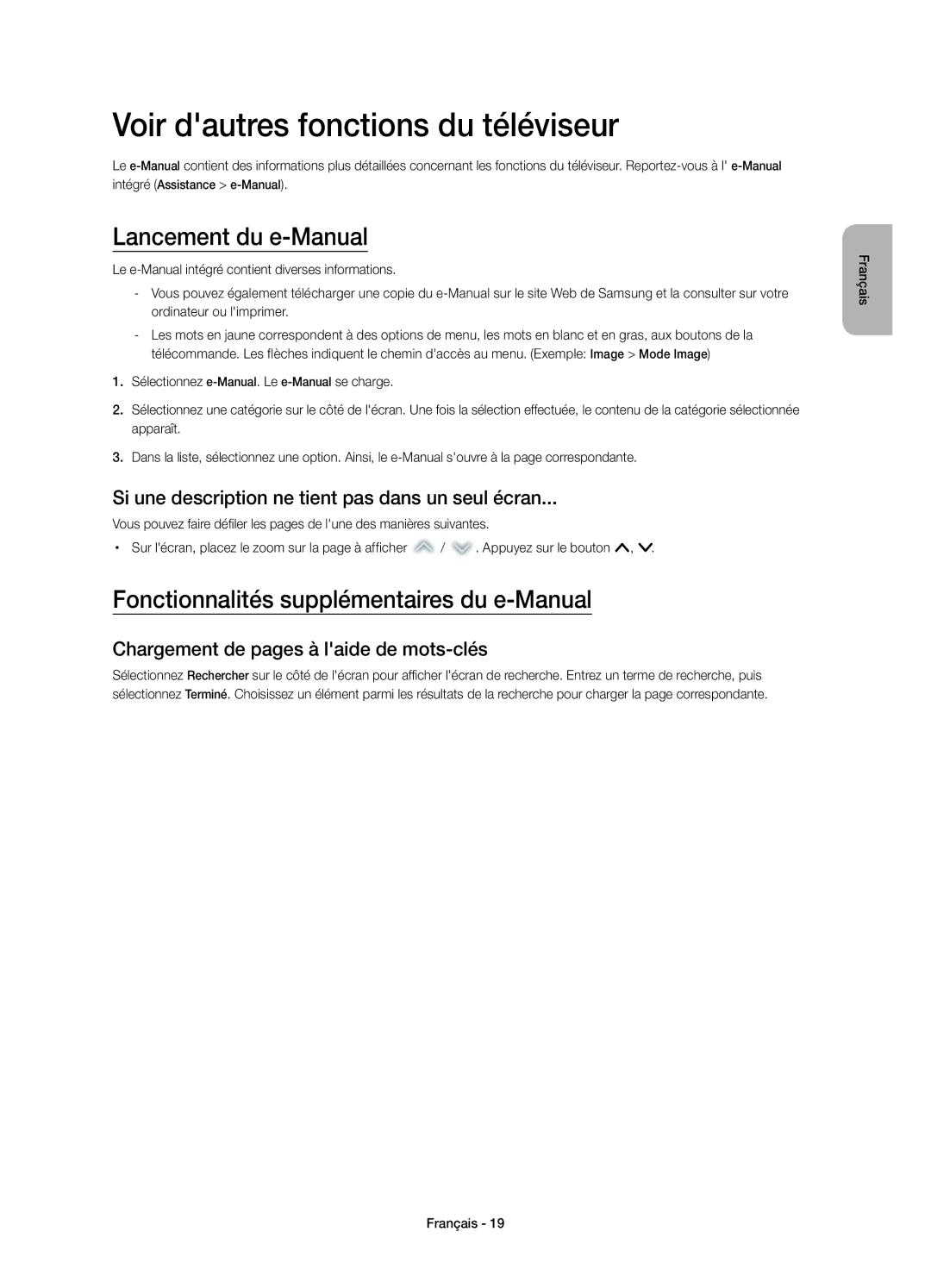 Samsung UE78HU8500LXZF manual Voir dautres fonctions du téléviseur, Lancement du e-Manual 