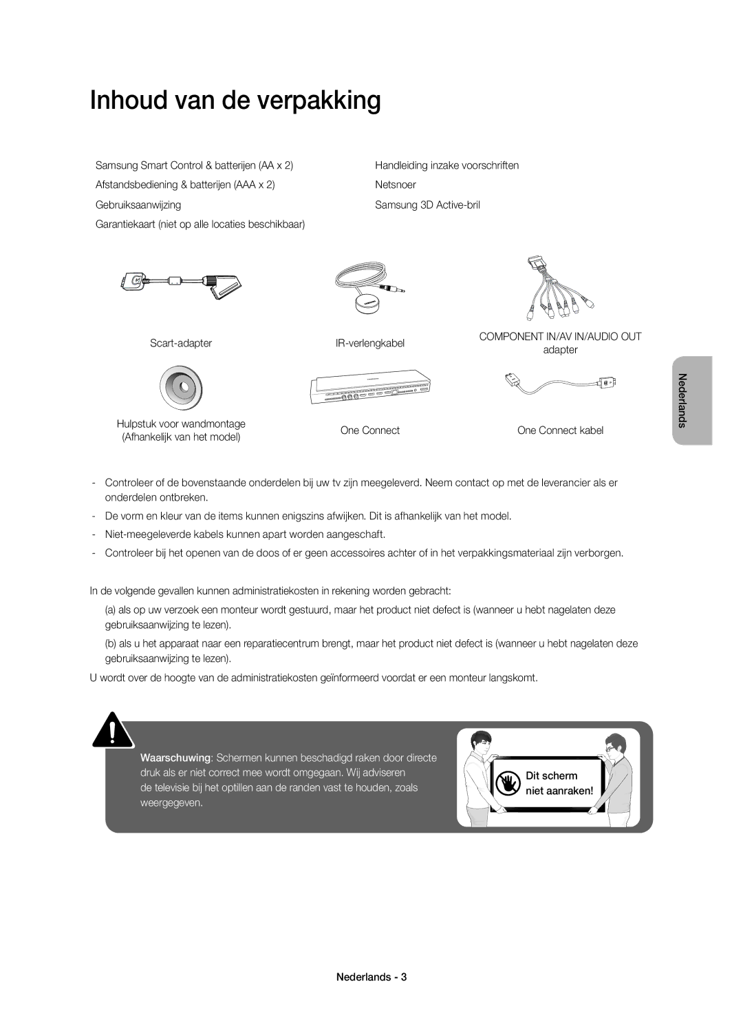 Samsung UE78HU8500LXZF manual Inhoud van de verpakking, Samsung Smart Control & batterijen AA x 