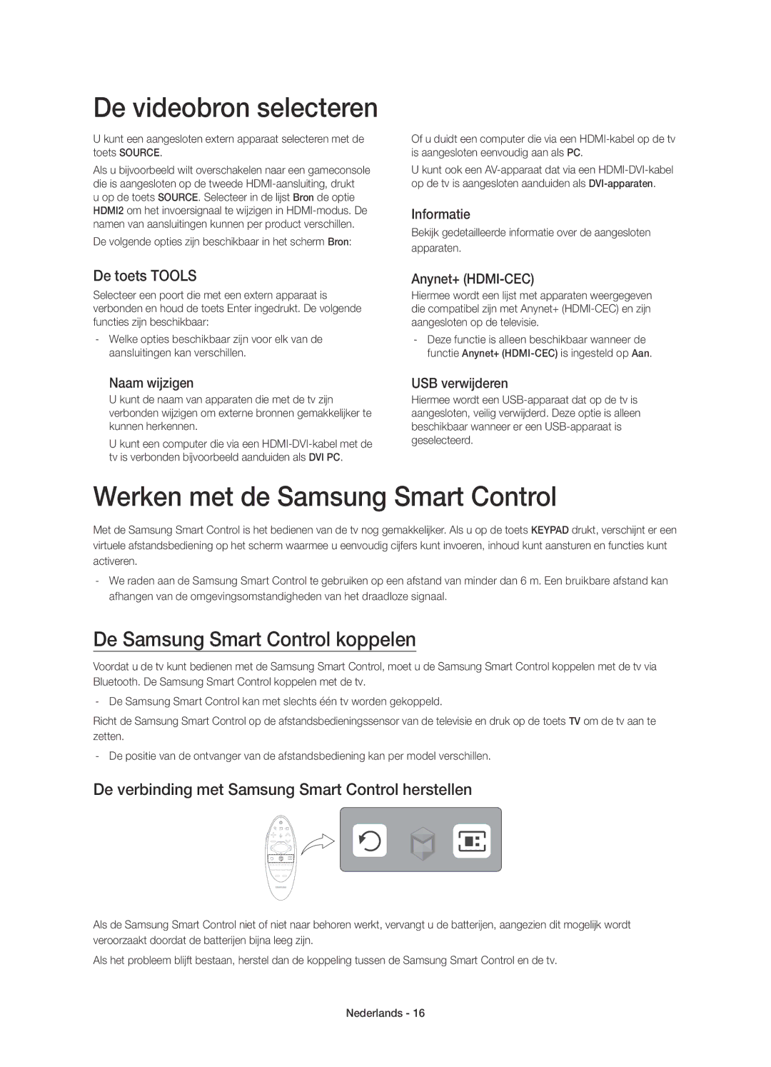 Samsung UE78HU8500LXZF De videobron selecteren, Werken met de Samsung Smart Control, De Samsung Smart Control koppelen 