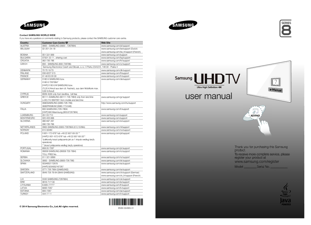 Samsung UE78HU8500ZXZT manual Contact Samsung World Wide 