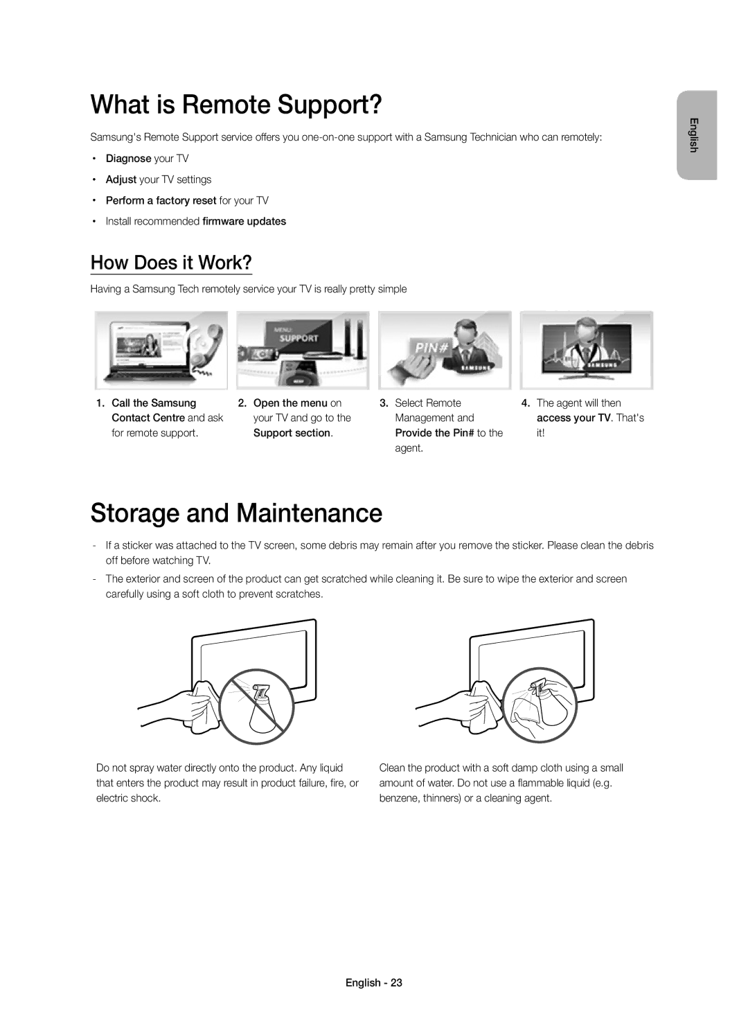 Samsung UE78HU8500ZXZT manual What is Remote Support?, Storage and Maintenance, How Does it Work? 