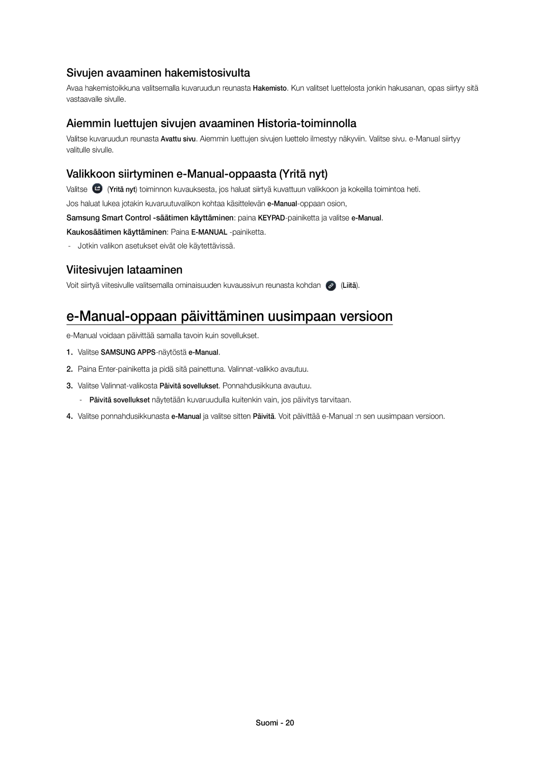 Samsung UE78HU8505QXXE manual Manual-oppaan päivittäminen uusimpaan versioon, Sivujen avaaminen hakemistosivulta 