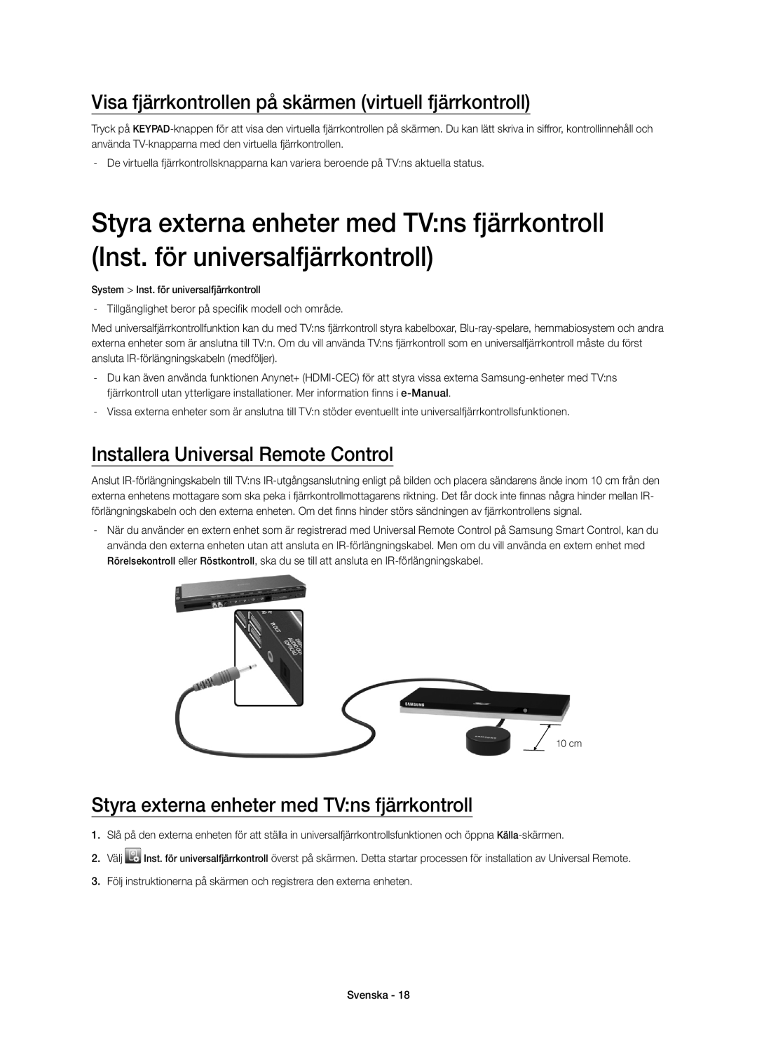 Samsung UE78HU8505QXXE manual Visa fjärrkontrollen på skärmen virtuell fjärrkontroll, Installera Universal Remote Control 