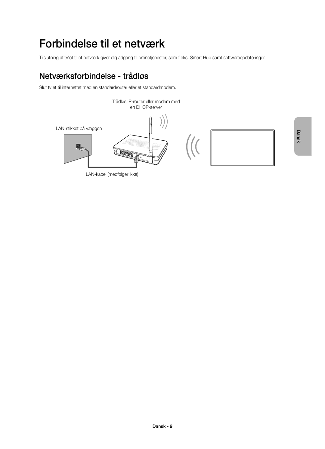 Samsung UE78HU8505QXXE manual Forbindelse til et netværk, Netværksforbindelse trådløs 