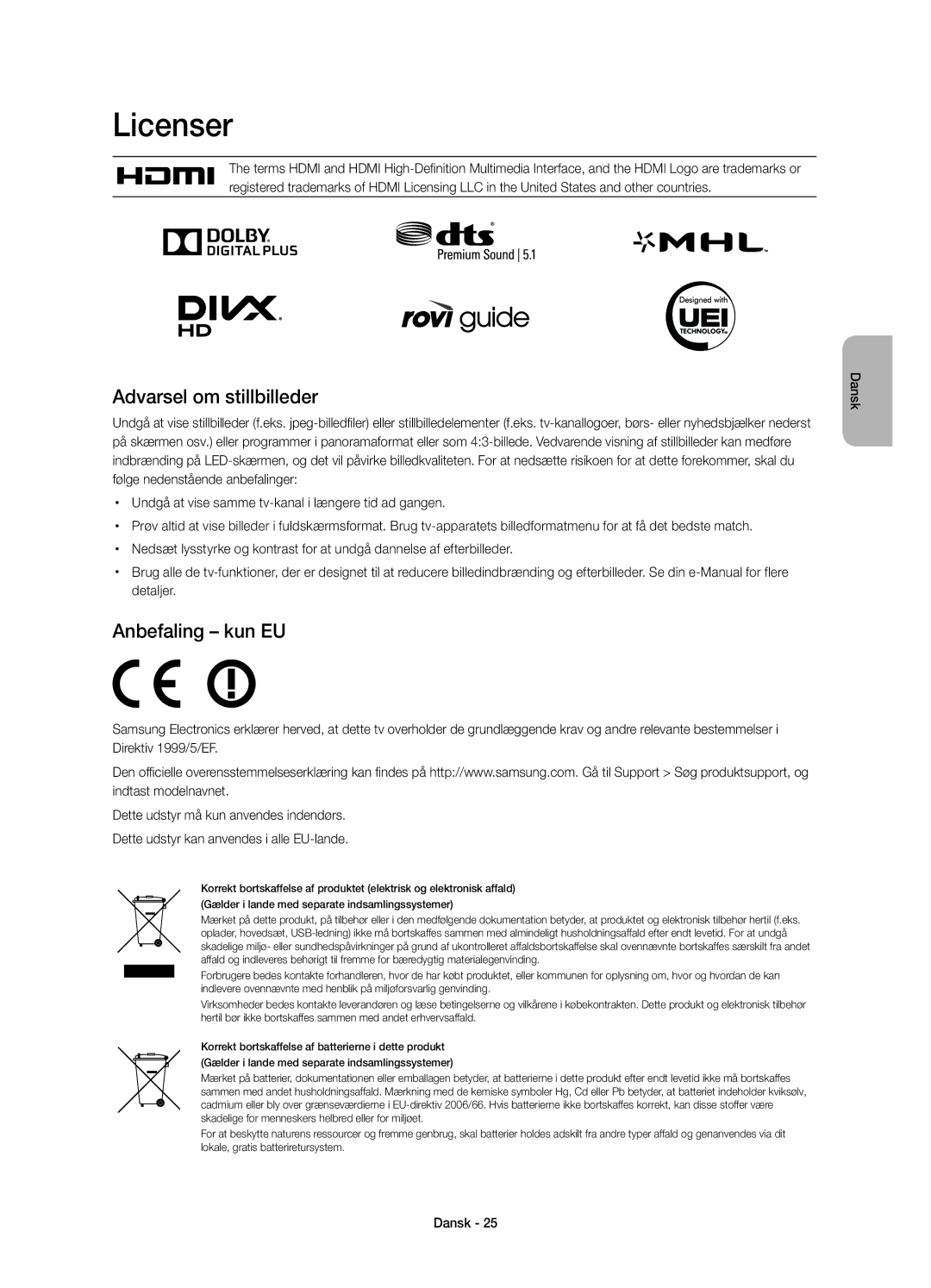 Samsung UE78HU8505QXXE manual Anbefaling kun EU, Detaljer 