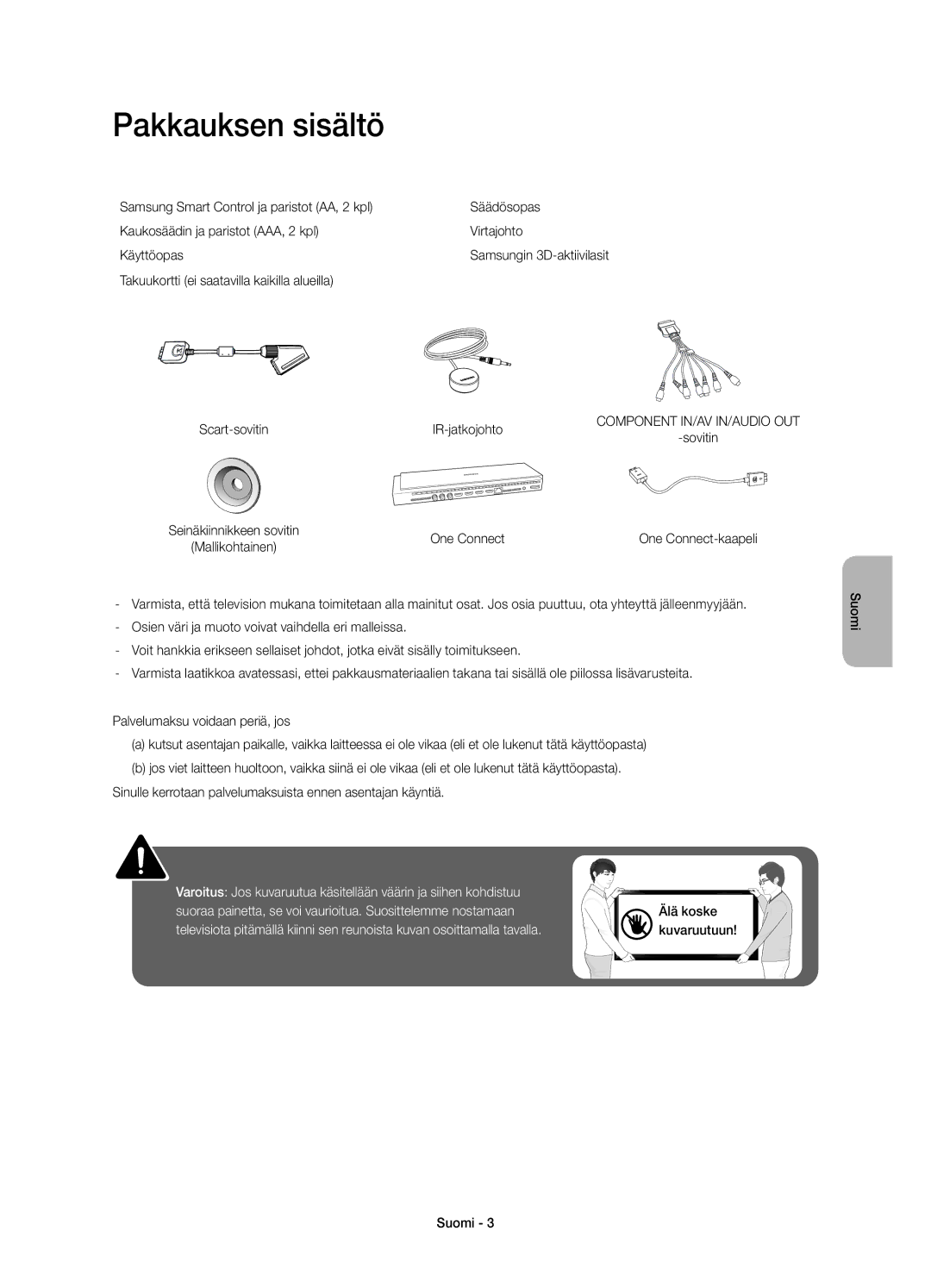 Samsung UE78HU8505QXXE manual Pakkauksen sisältö, One Connect 