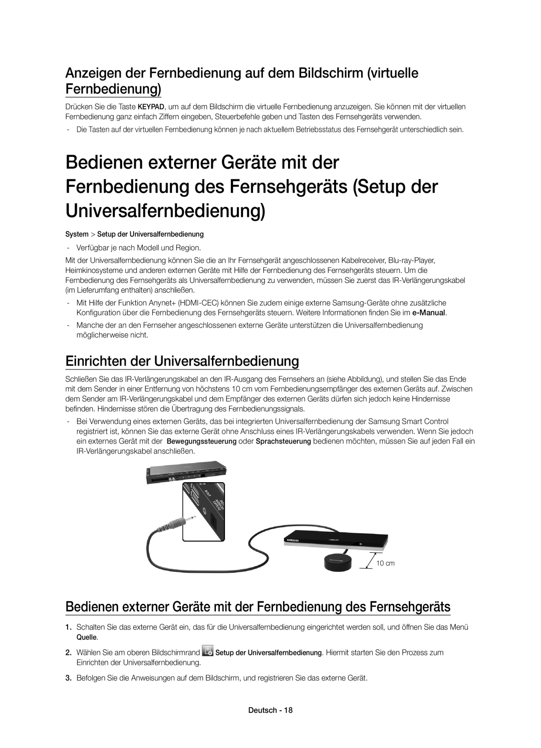 Samsung UE78HU8590VXZG manual Einrichten der Universalfernbedienung 