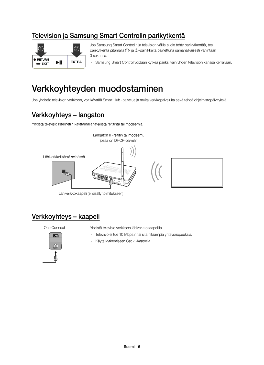 Samsung UE65JS9505QXXE, UE78JS9505QXXE Verkkoyhteyden muodostaminen, Television ja Samsung Smart Controlin parikytkentä 