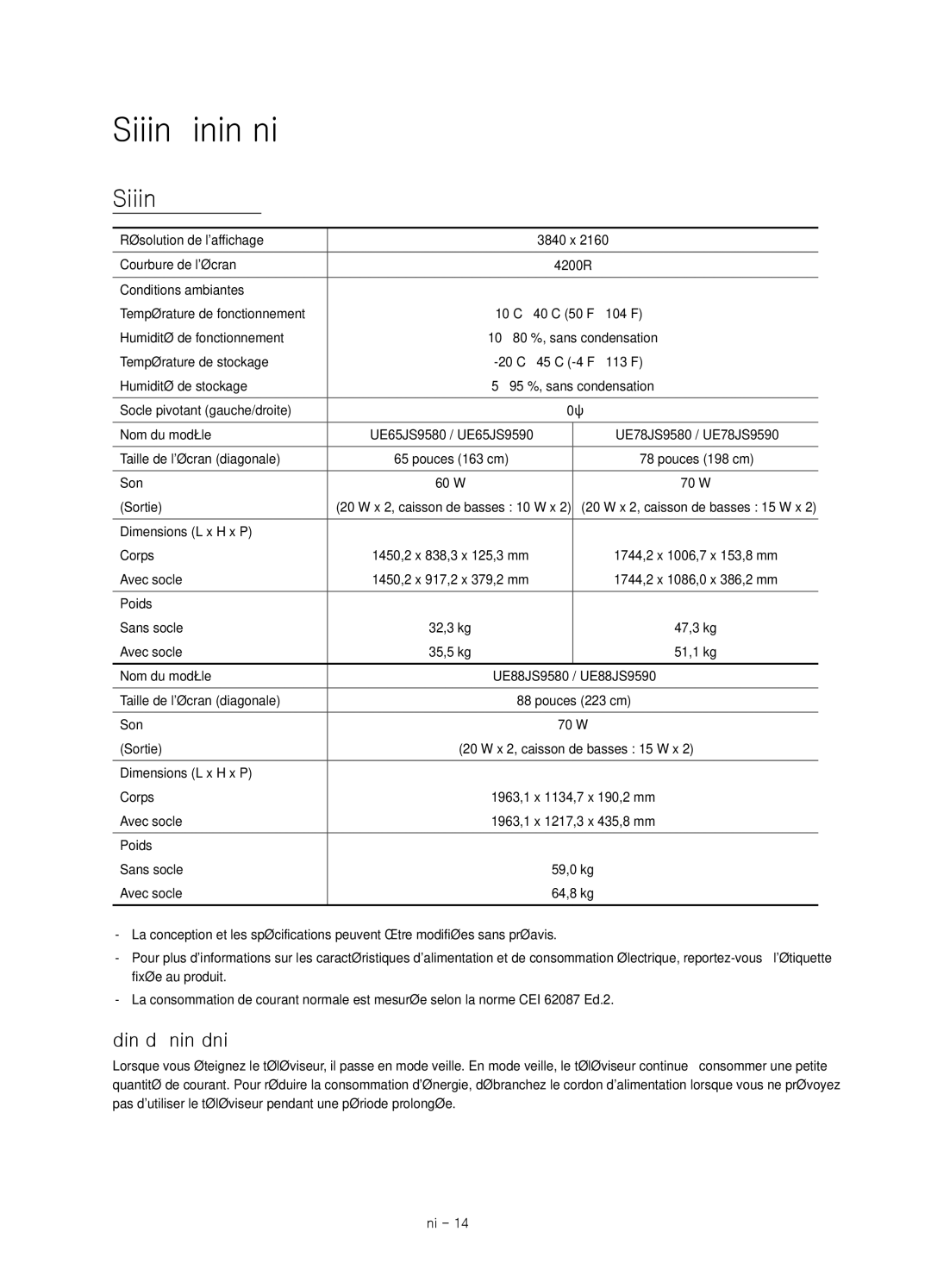 Samsung UE78JS9590QXZG manual Spécifications et informations supplémentaires, Réduction de la consommation dénergie 