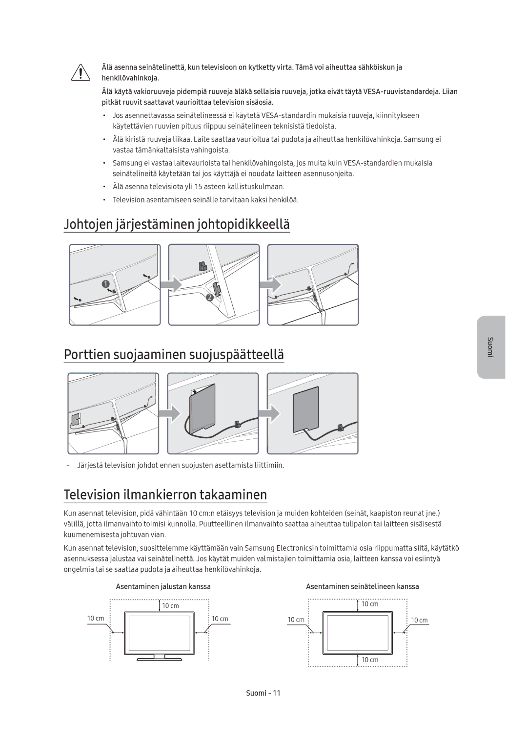 Samsung UE55KS9005TXXE, UE78KS9005TXXE, UE65KS9005TXXE, UE49KS9005TXXE manual Television ilmankierron takaaminen 