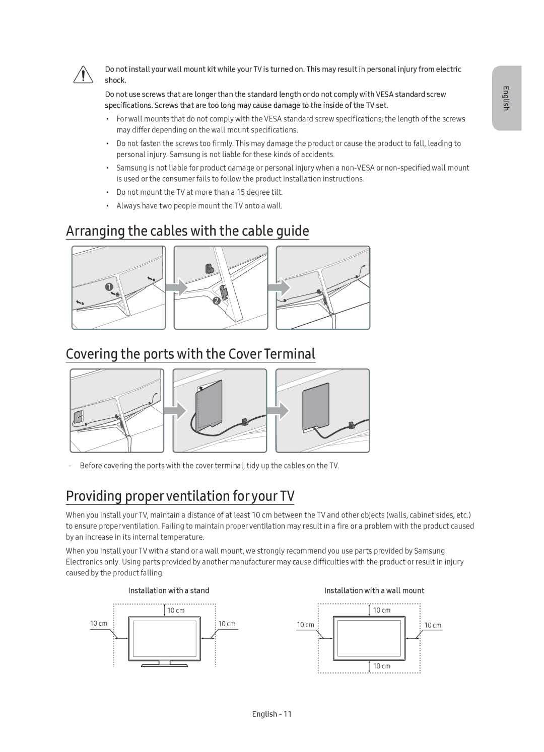 Samsung UE65KS9500TXSQ, UE78KS9500TXSQ, UE55KS9500TXSQ manual Providing proper ventilation for your TV 