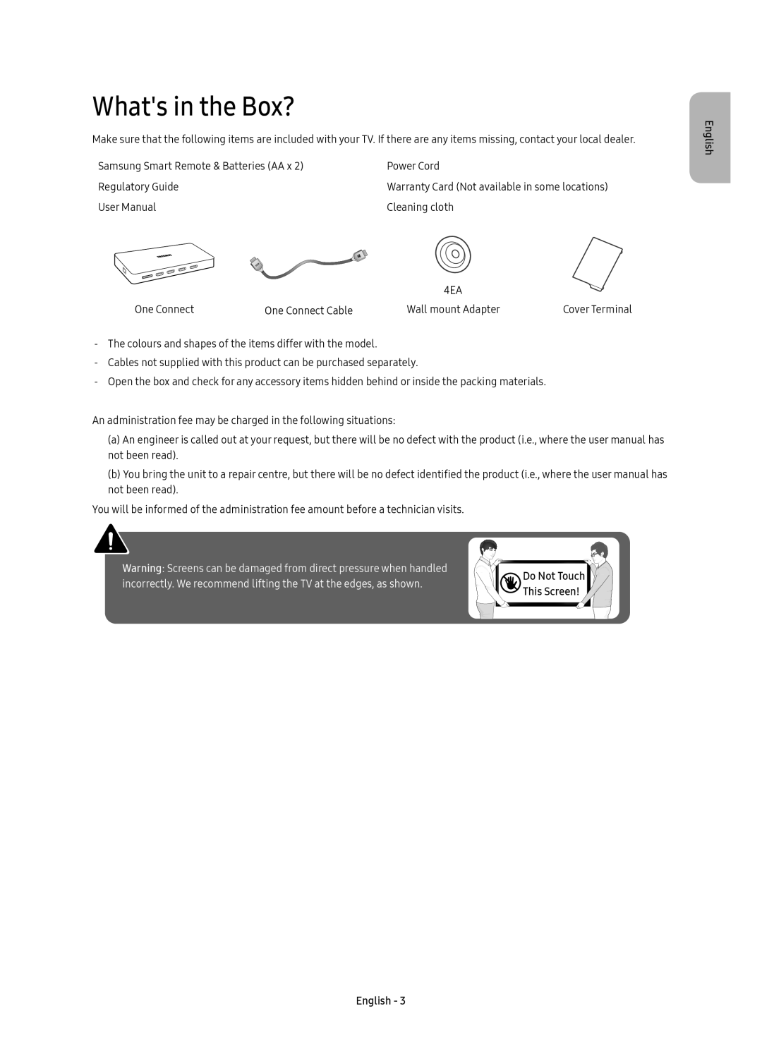 Samsung UE88KS9880TXZG, UE78KS9590TXZG, UE65KS9590TXZG, UE88KS9890TXZG, UE78KS9588TXZG, UE78KS9580TXZG manual Whats in the Box? 