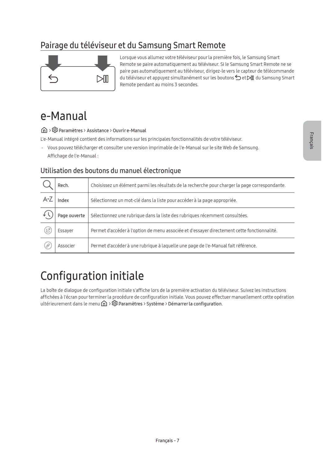 Samsung UE65KS9580TXZG, UE78KS9590TXZG Manual, Configuration initiale, Pairage du téléviseur et du Samsung Smart Remote 