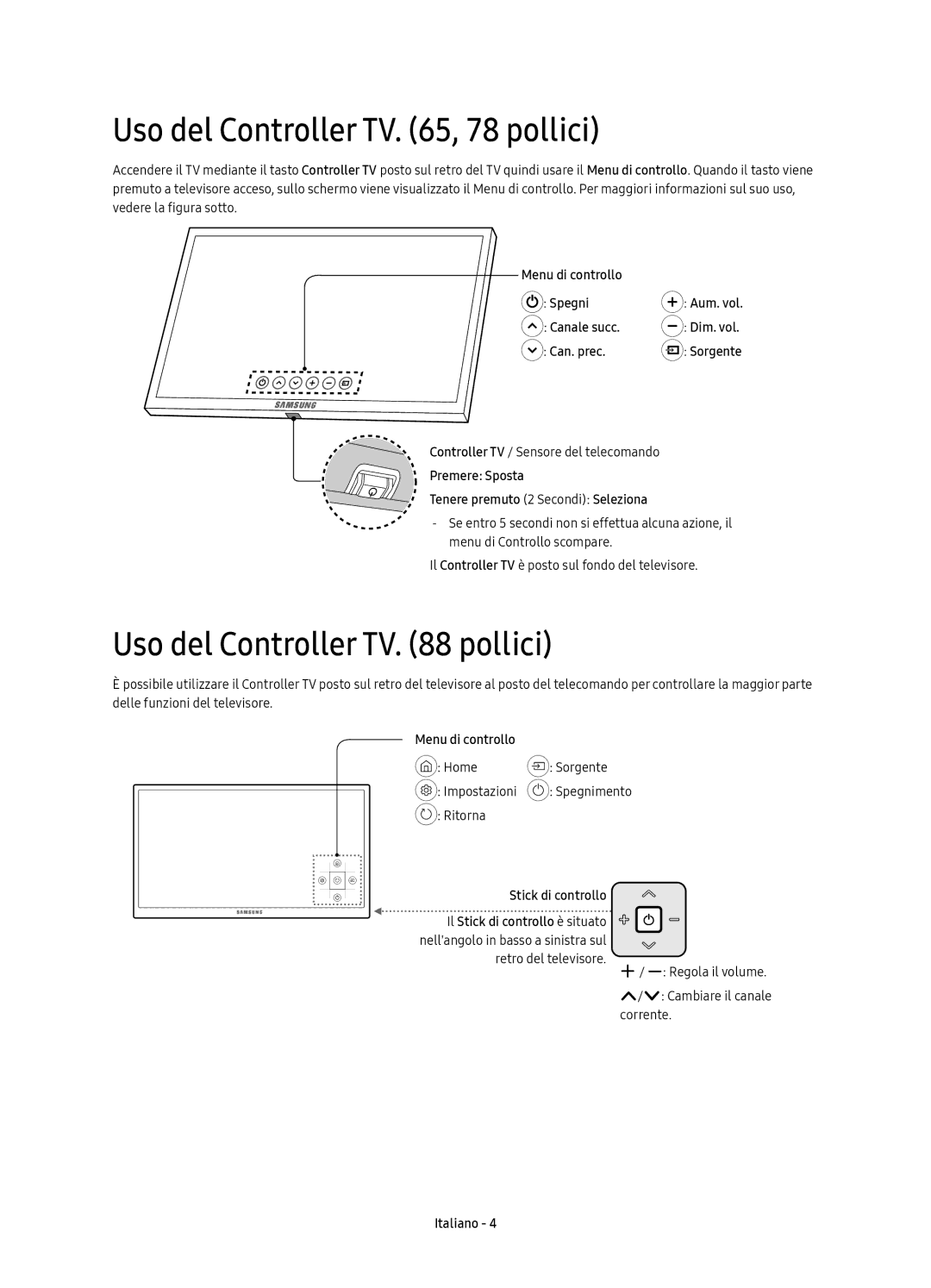 Samsung UE78KS9588TXZG, UE78KS9590TXZG, UE65KS9590TXZG Uso del Controller TV , 78 pollici, Uso del Controller TV pollici 