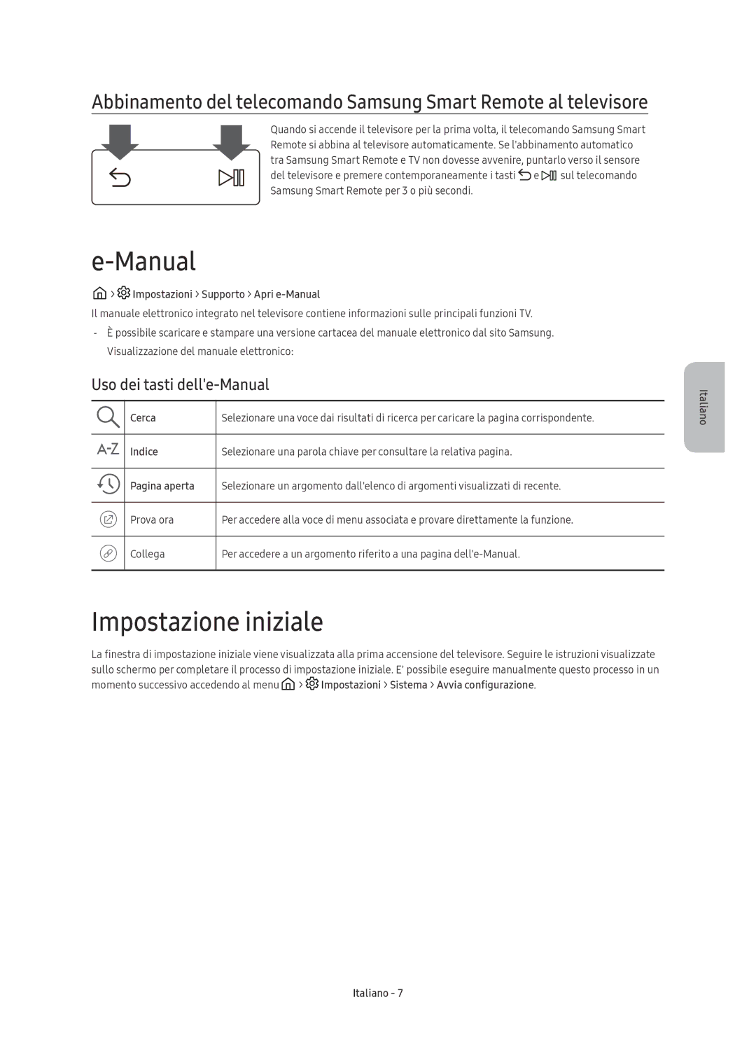 Samsung UE65KS9580TXZG, UE78KS9590TXZG, UE65KS9590TXZG, UE88KS9890TXZG Impostazione iniziale, Uso dei tasti delle-Manual 