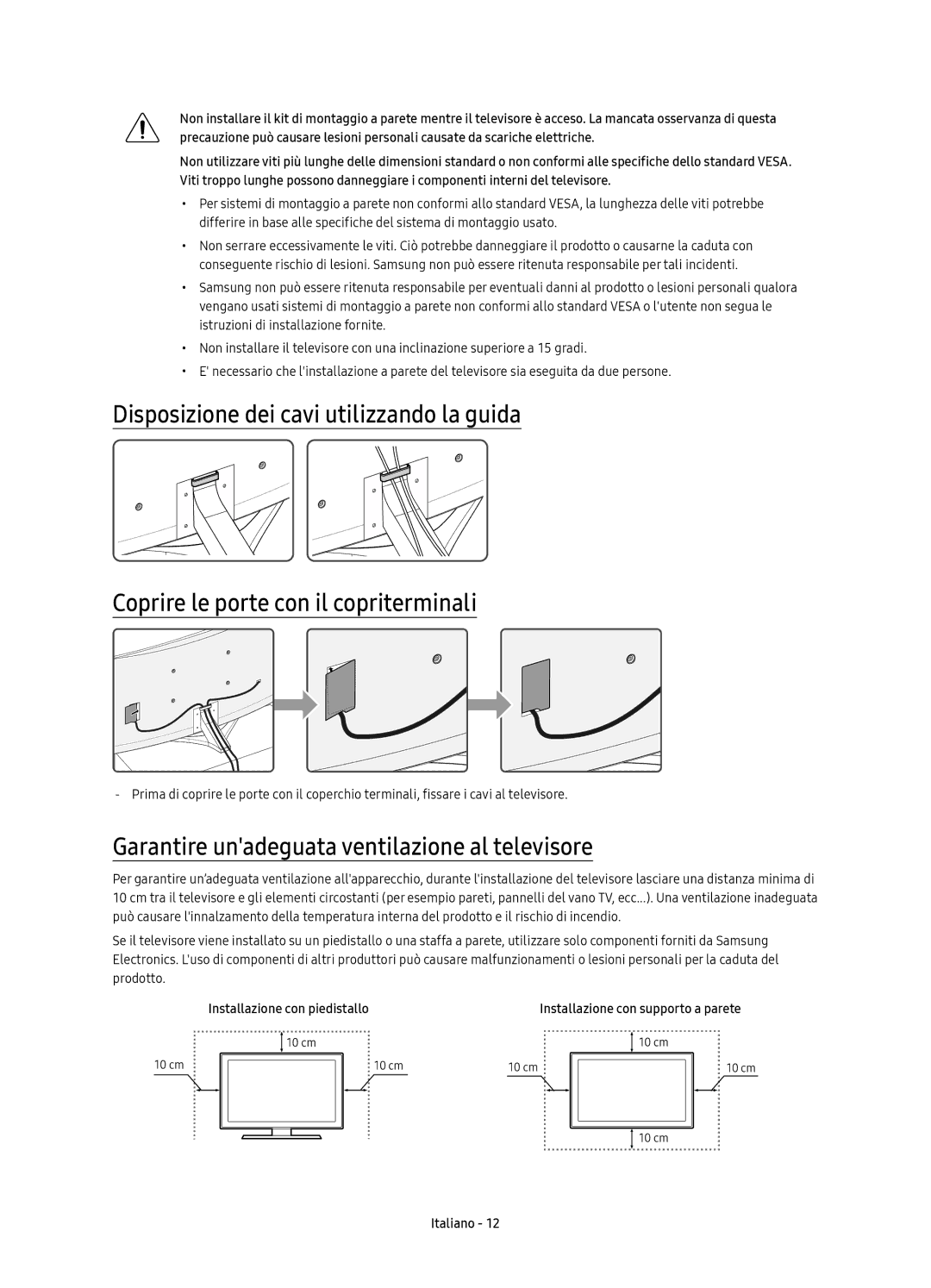 Samsung UE78KS9588TXZG, UE78KS9590TXZG manual Garantire unadeguata ventilazione al televisore, Installazione con piedistallo 