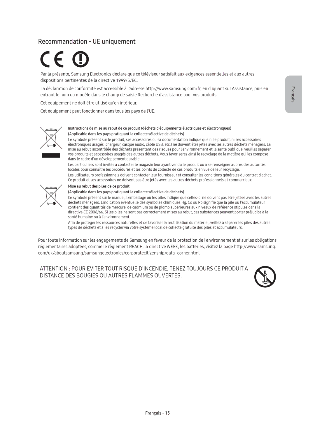 Samsung UE78KU6500UXXC manual Recommandation UE uniquement 